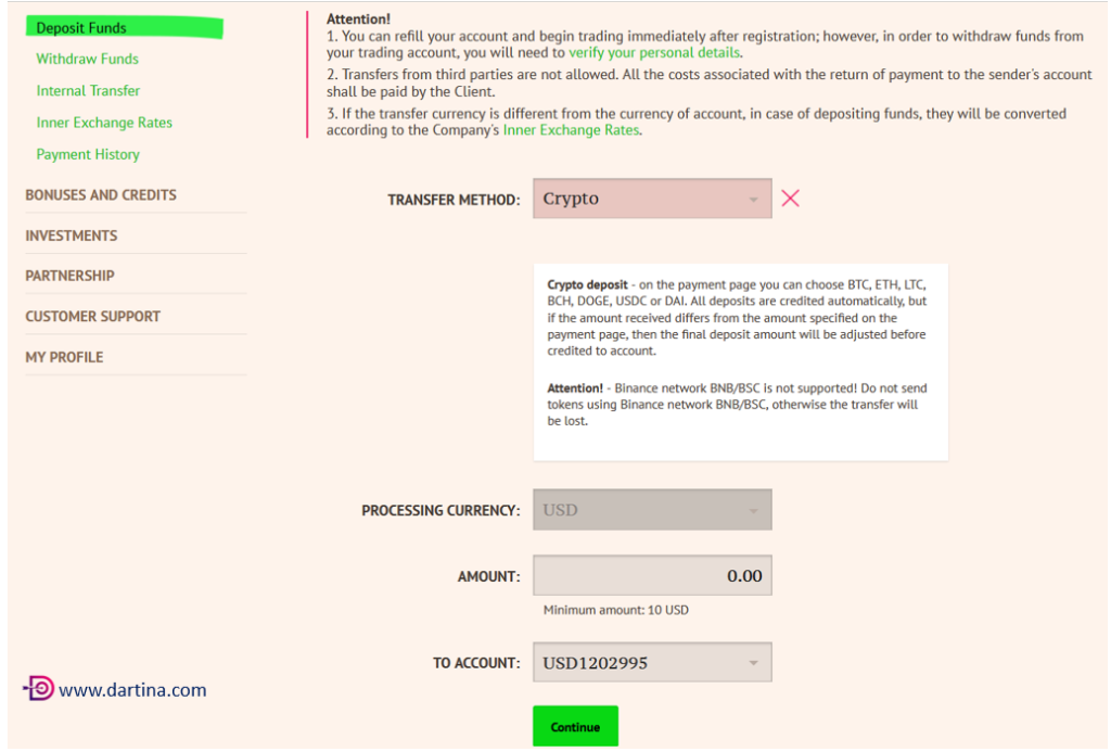 Deposit and withdrawal in Forex Chief Broker